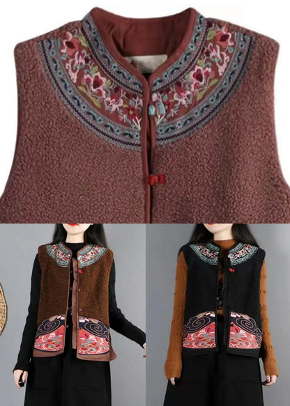 Black Button Patchwork Teddy Faux Fur Waistcoat Sleeveless