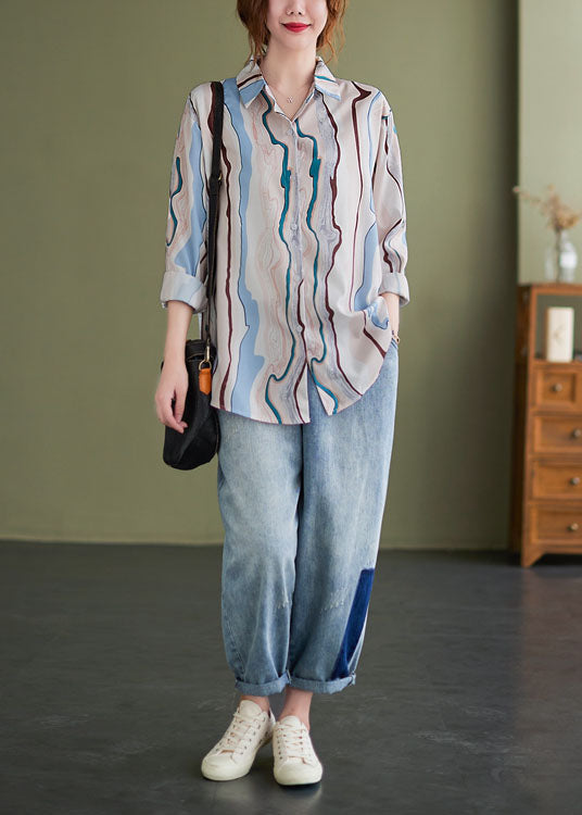 Peterpan Collar Button Print Fall Tops Long Sleeve