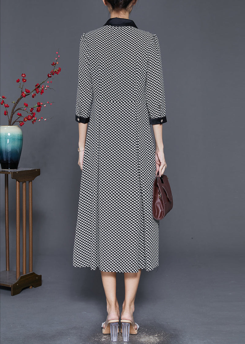 Black Print Silm Fit Chiffon a Line Dress Double Breast Spring