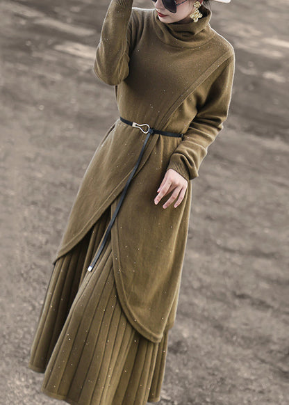 New Blue Turtleneck Tops and Skirts Wool Knit Two-piece Set Spring