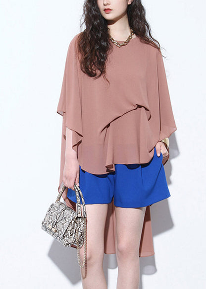 Brown Patchwork Low High Design Chiffon Top Fall