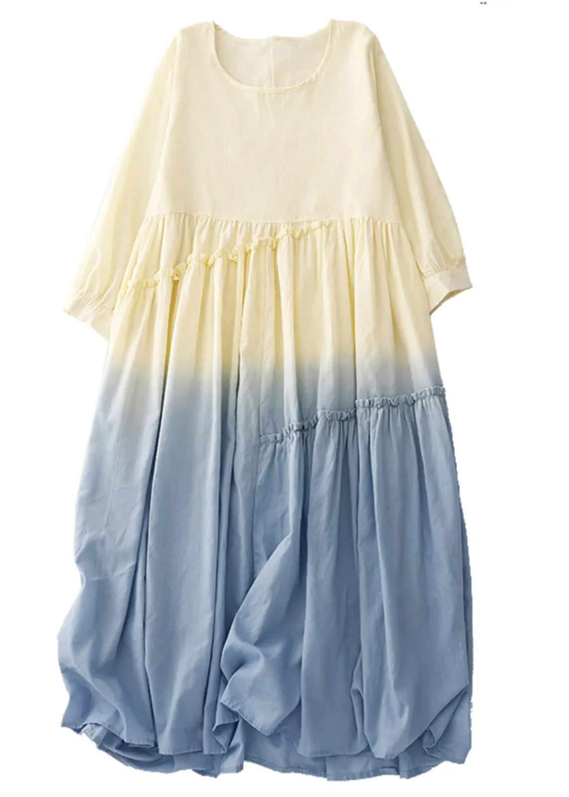 Gradient Color Ruffled Cotton Vacation Dress Summer