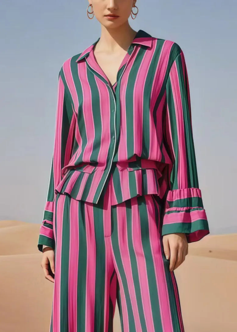 Multicolour Striped Patchwork Lace Two Piece Suit Set Spring