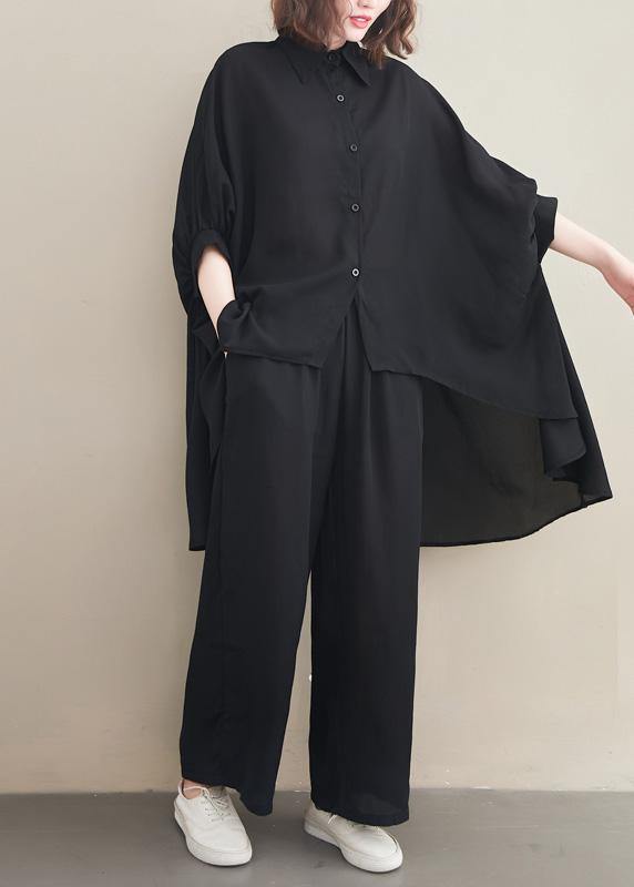 Loose Lapel Batwing Sleeve Spring Clothes Fabrics Black Tops