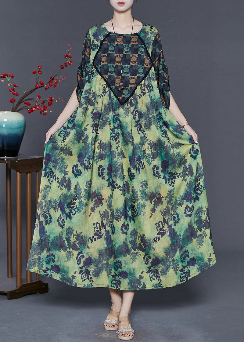 Green Oversized Print Silk Dresses Spring