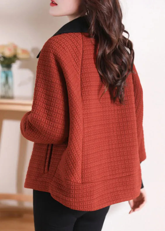 Orange Peter Pan Collar Pockets Cotton Coat Winter