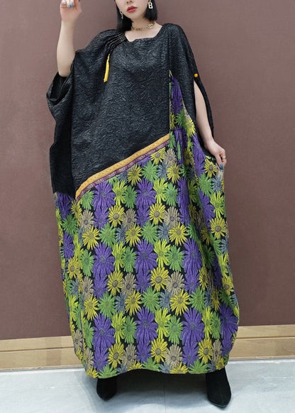 Black O-neck Long Dresses Cloak Sleeves