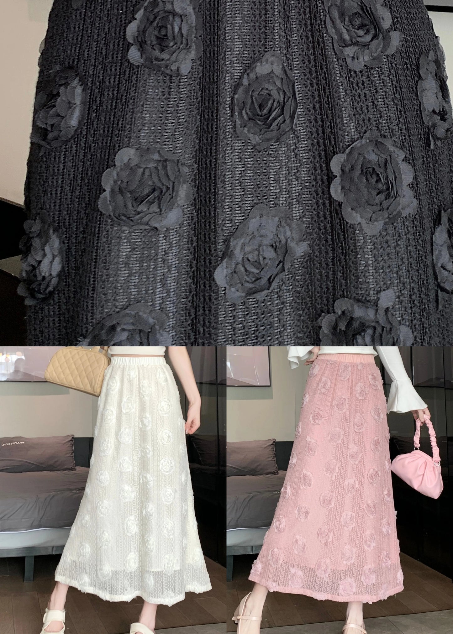 Versatile White Elastic Waist Cotton Skirt Spring