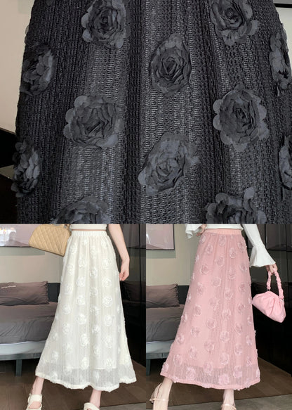 French Pink Decorated High Waist Cotton Skirt Spring