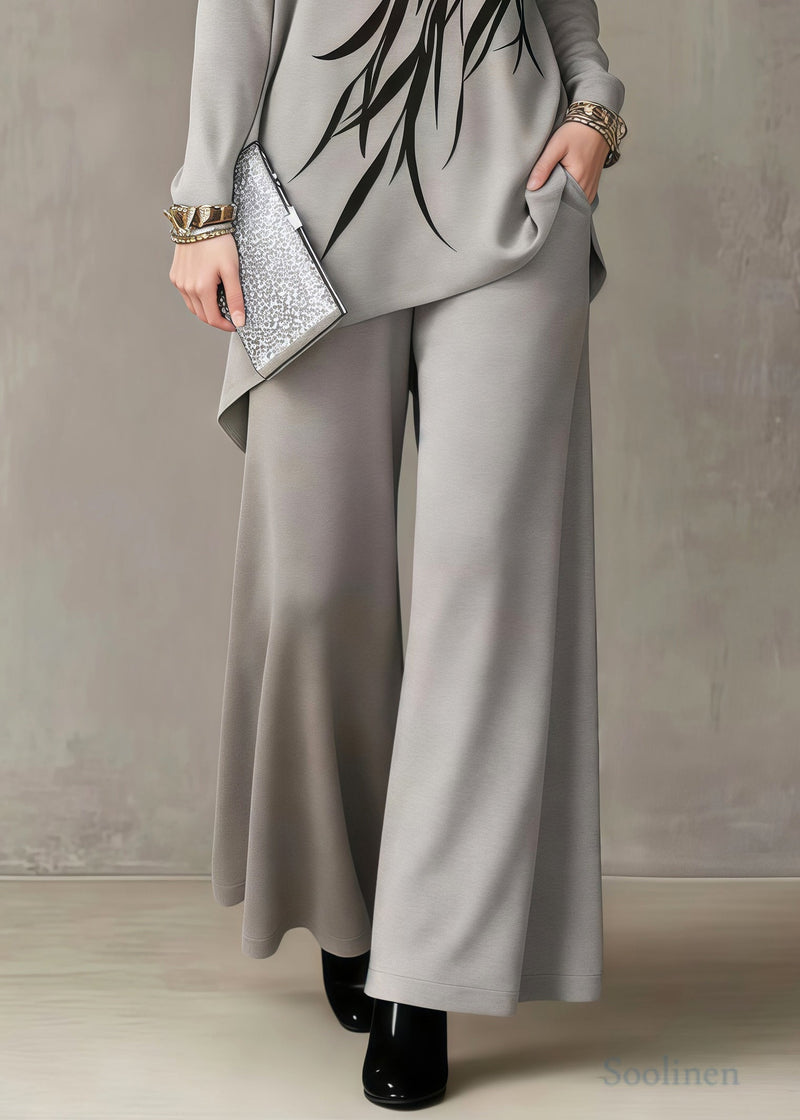 Khaki Print Knit Two Piece Suit Set Asymmetrical Stand Collar Spring