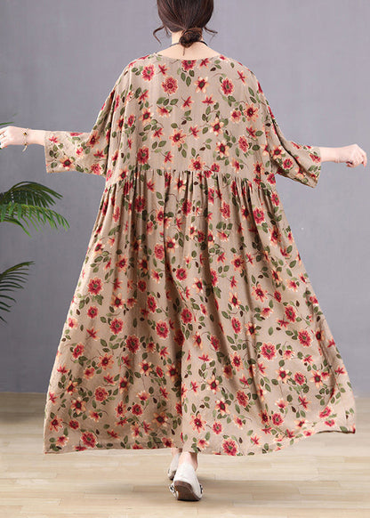 Green Patchwork Print Maxi Dress Long Sleeve