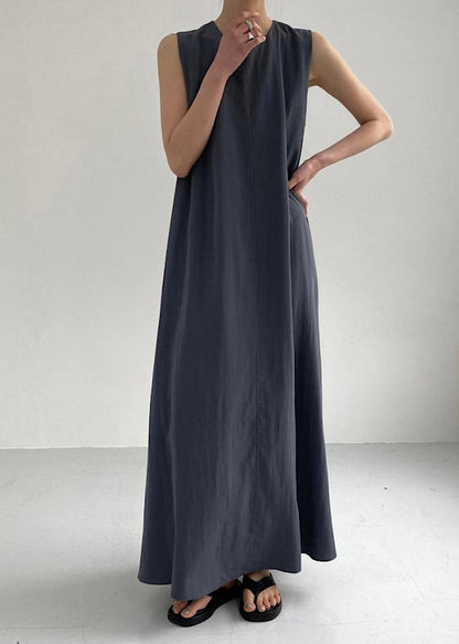 Navy O-neck Maxi Dress Summer