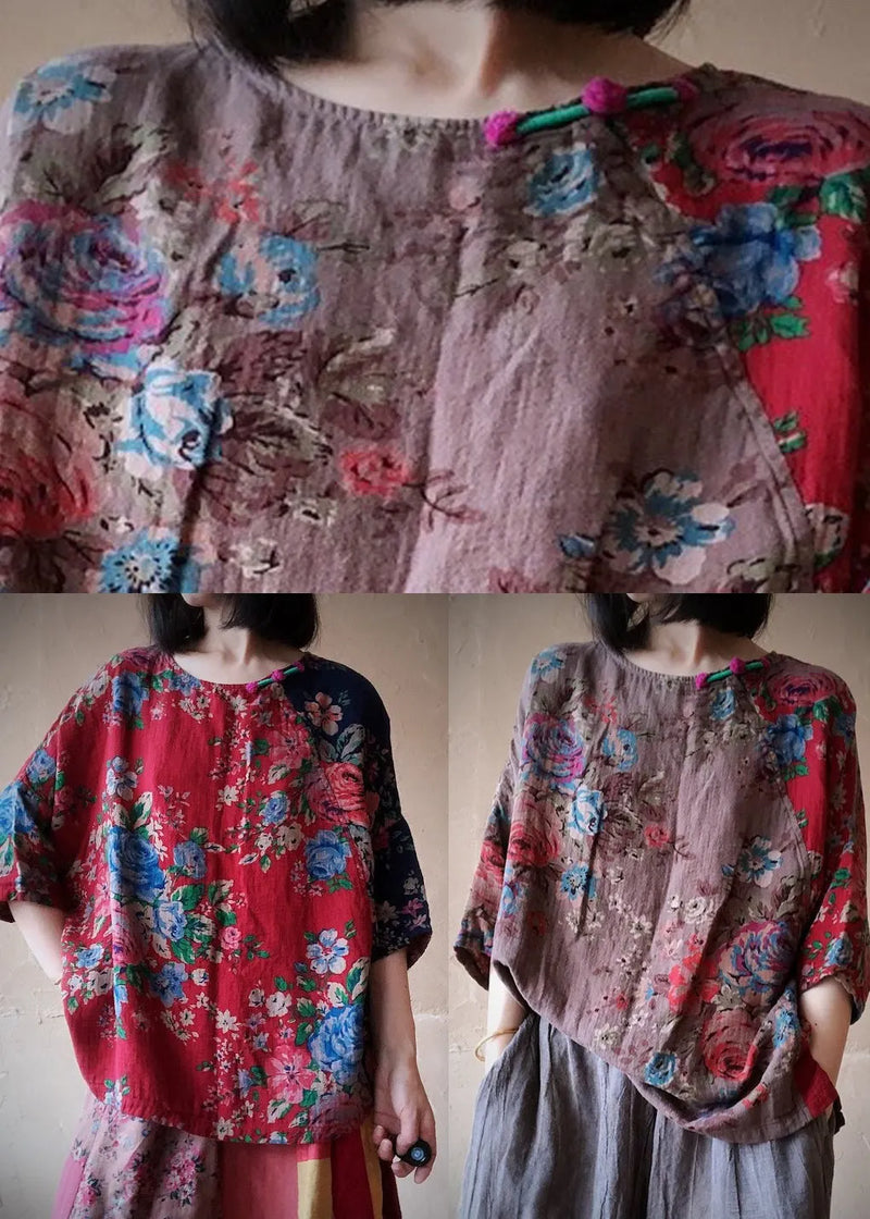 Organic Colour 1 O-neck Print Cotton Top Long Sleeve