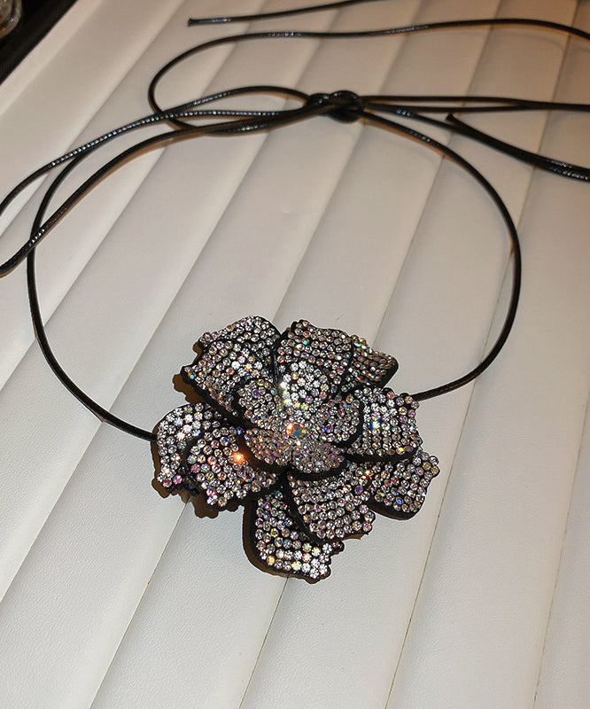 Black Leather Cords Zircon Pendant Necklace