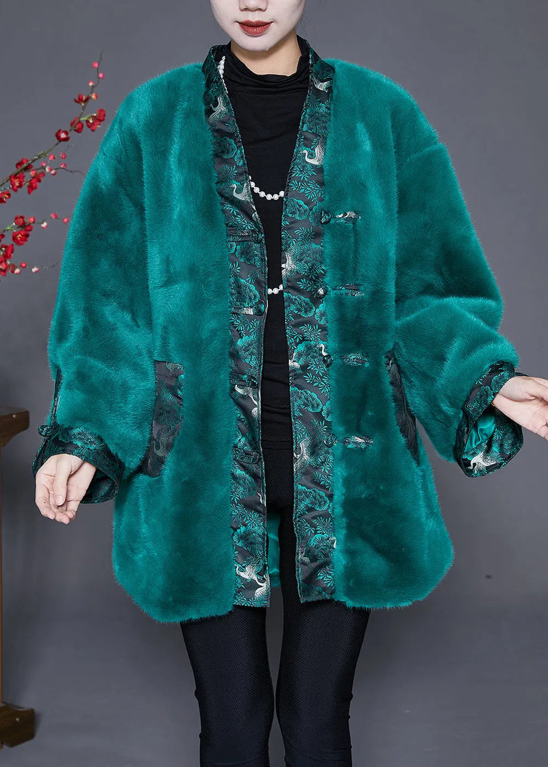 Peacock Green Oversized Patchwork Faux Fur Coats Winter