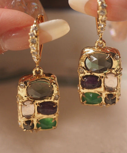 Gold Copper Overgild Gem Stone Tassel Drop Earrings