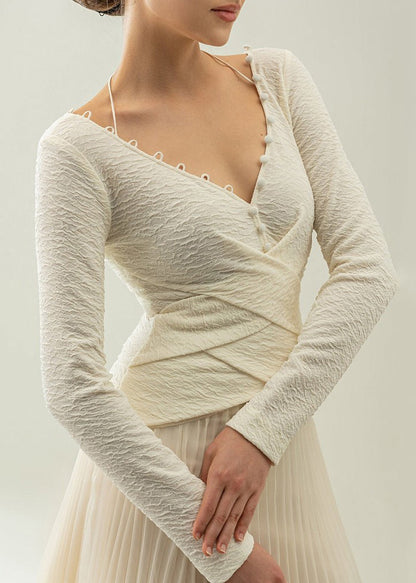 White V Neck Wrinkled Patchwork Cotton Long Dress Fall