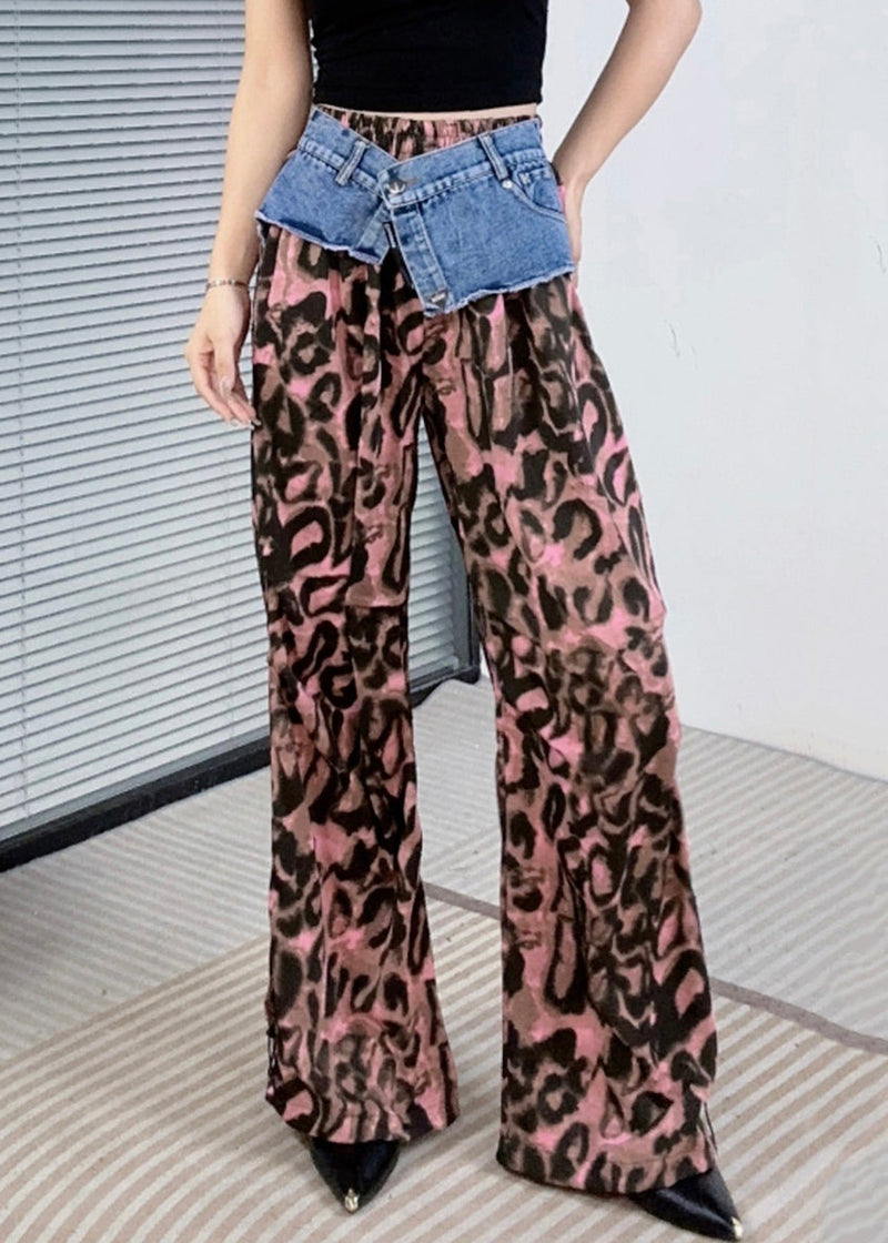 Purple Leopard Print Patchwork Pants Summer