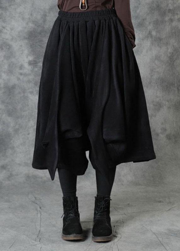 Black Elastic Waist Asymmetrical Design Fall Pants