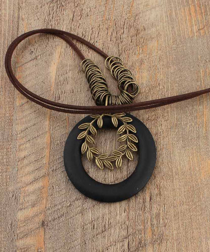 Olive Peach Wood Pendant Necklace