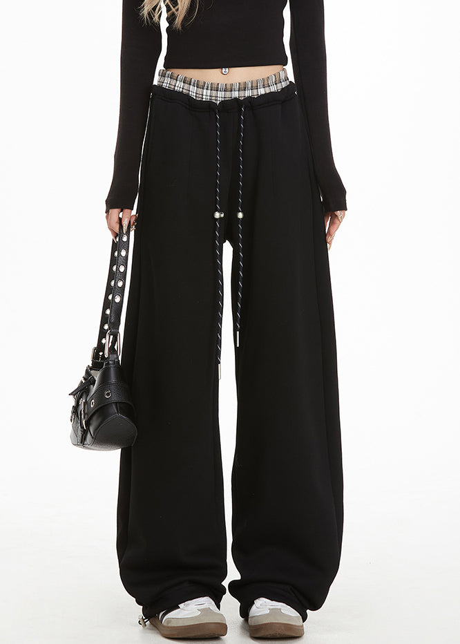 Black Elastic Waist Straight Pants Spring