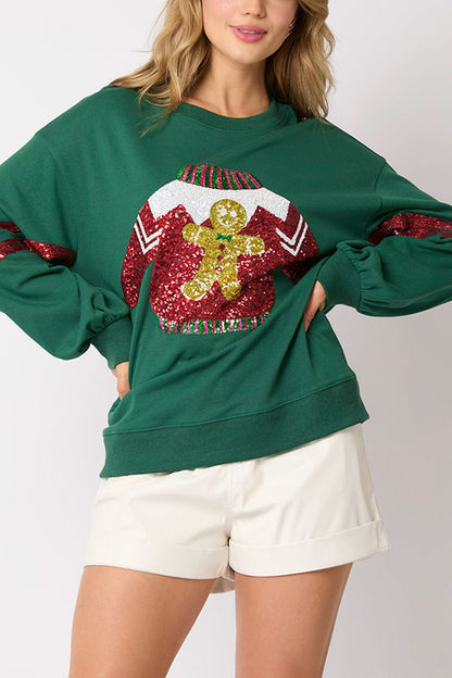 Christmas Sequin Crew Neck Casual Sweatshirt