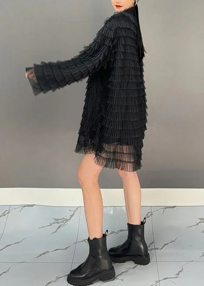 Black Tulle Patchwork Mid Dresses Spring
