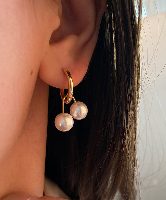 French Copper Gilding Pearl Hoop Earrings