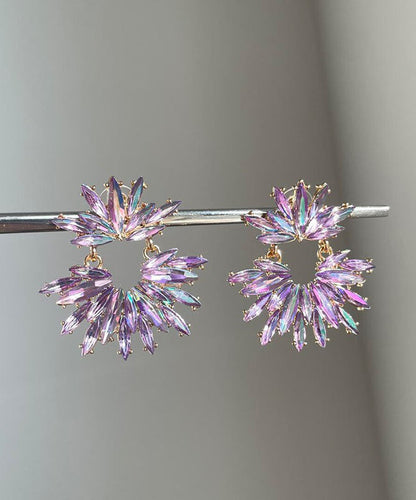 Purple Acrylic Zircon Hoop Earrings