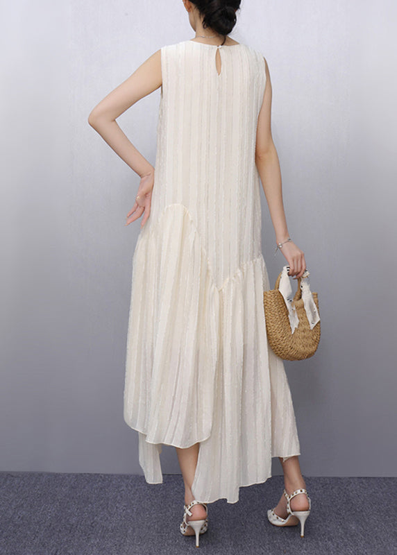 Beige O-neck Patchwork Party Maxi Dress Sleeveless