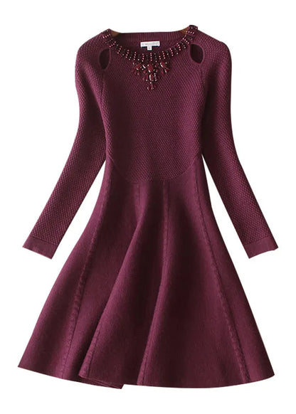 Mulberry O-neck Slim Fit Woolen Dresses Spring