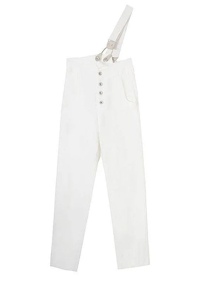 Natural White Denim High Waist Asymmetrical Design Carpenter Pants