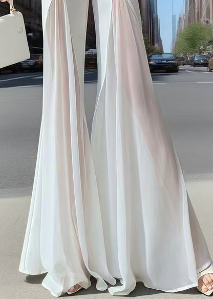 White High Waist Patchwork Chiffon Bell-bottom Trousers Summer