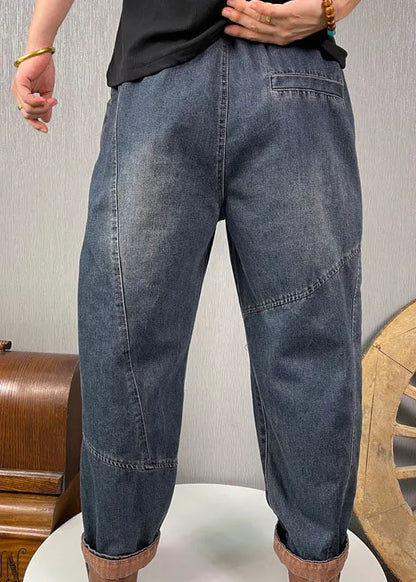 Diy Blue High Waist Patchwork Denim Pants Spring
