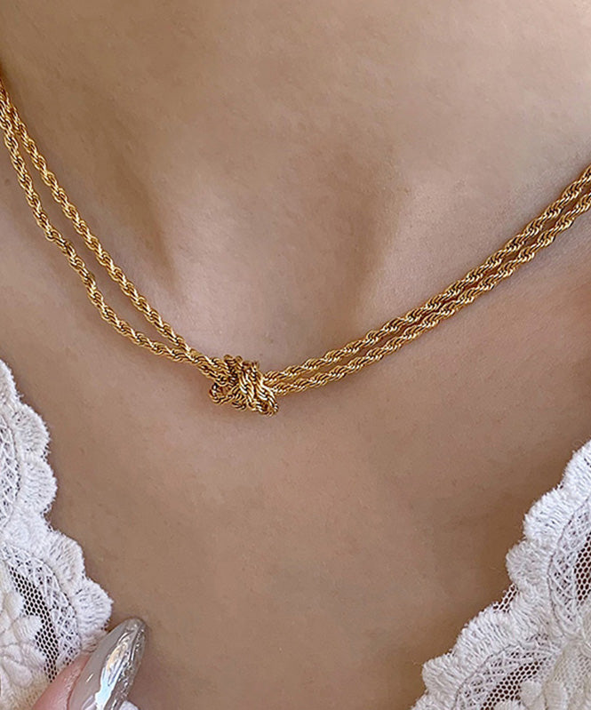 Diy Gold Stainless Steel Double Layer Fried Dough Twists Necklace