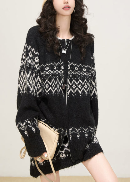 Black Oversized Print Knit Two Piece Set Clothing Spring