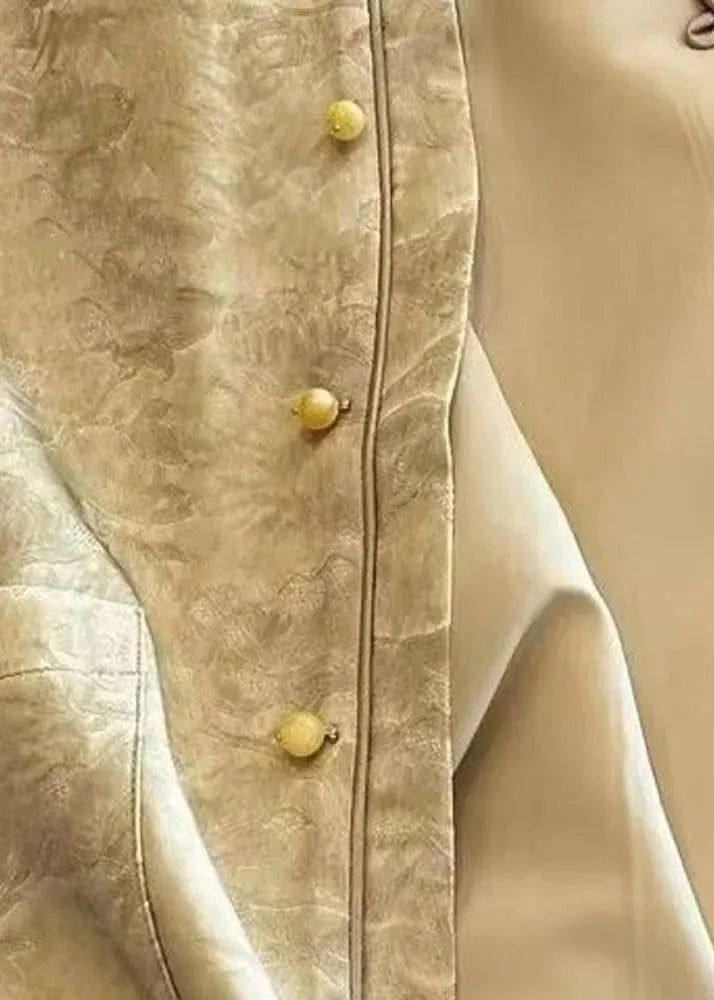 Chinese Style Yellow O-neck Pockets Patchwork Waistcoat Sleeveless
