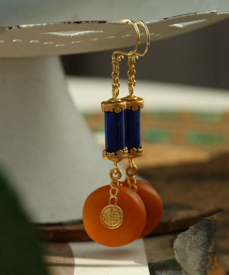 Orange Sterling Silver Overgild Amber Honey Wax Drop Earrings