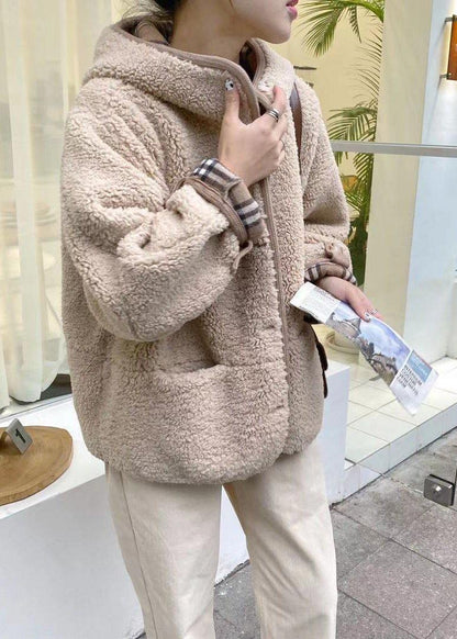 Light Chocolate Outwear Coat Hooded Pockets Outwears