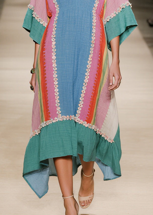Loose Colorblock Oversized Cotton Long Dress Summer