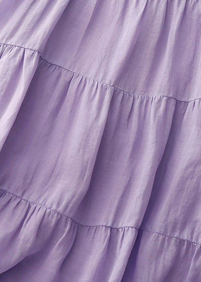 Simple Purple O-neck Cotton Long Dresses Sleeveless