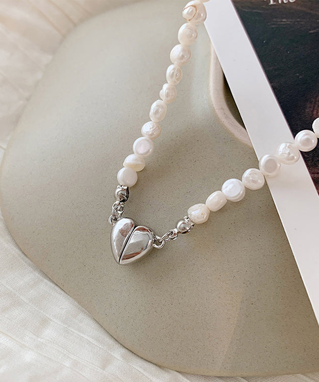 White Overgild Asymmetricar Love Pearl Pendant Necklace