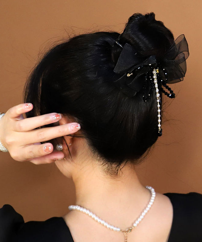 Black Acrylic Tulle Pearl Tassel Hairpin