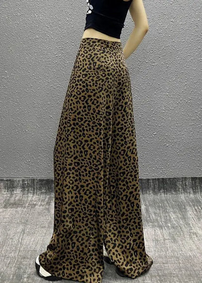 Leopard Pockets High Waist Cotton Wide Leg Pants Summer
