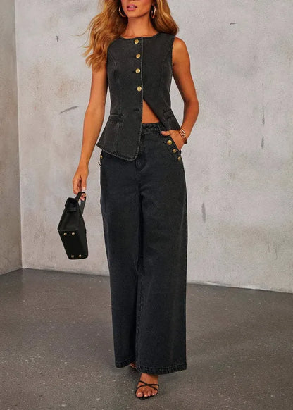 Blue Vest and Pants Denim Two-piece Set Summer