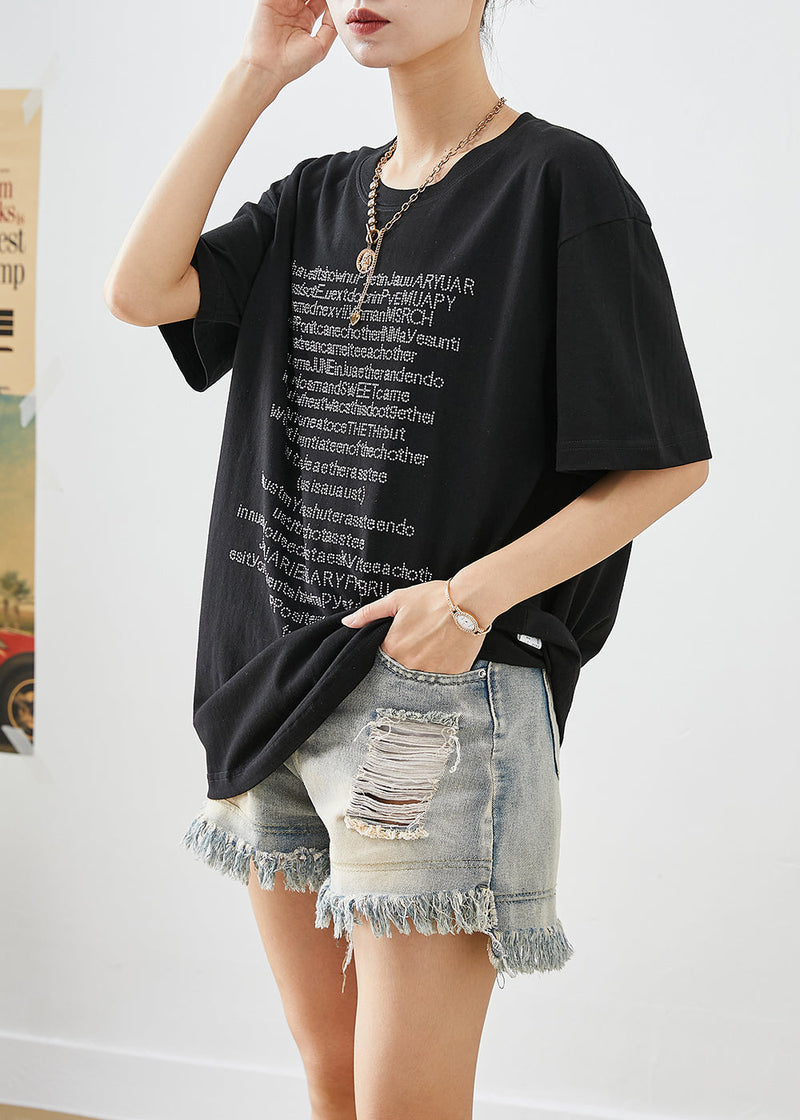 Black Oversized Letter Print Cotton Tanks Summer