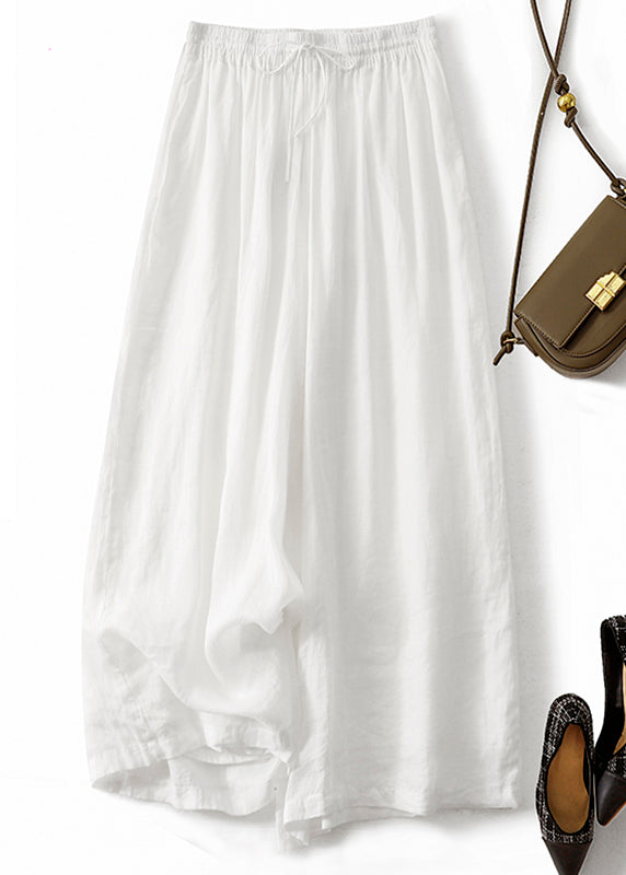 Modern Pink Elastic Waist Linen Wide Leg Pants Summer