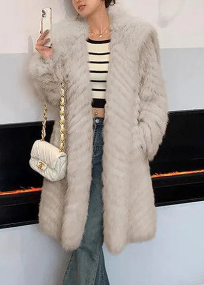 Art Apricot Sailor Collar Pockets Leather and Fur Coats Spring