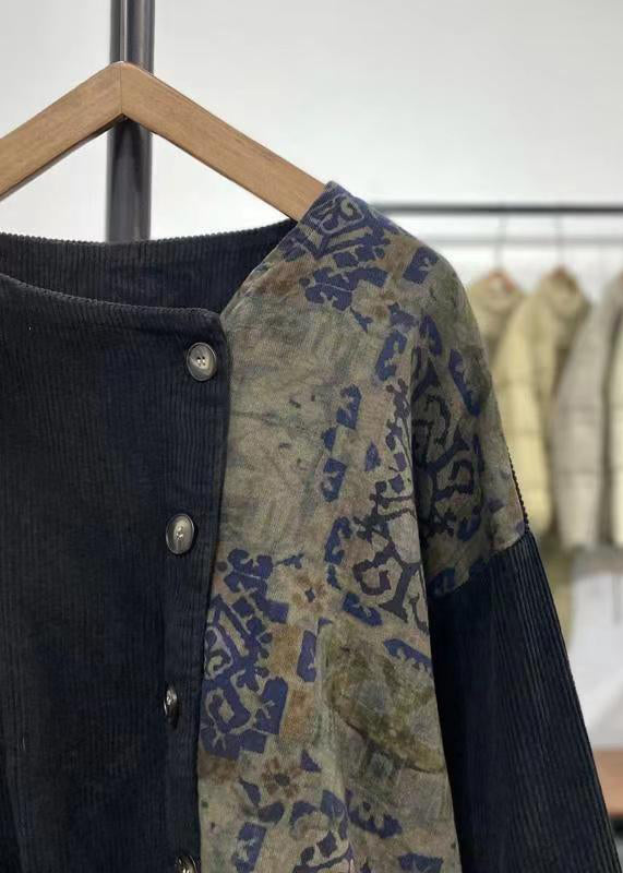 Coffee Asymmetrical Patchwork Corduroy Tops Fall