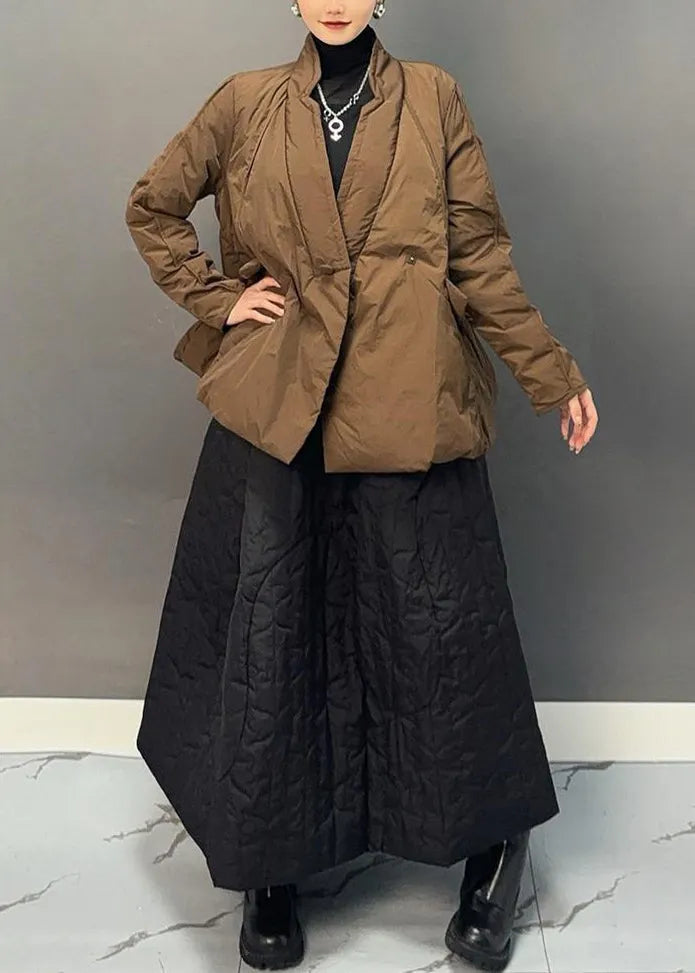 Ginger V Neck Patchwork Parka and Skirts Two Pieces Set Winter